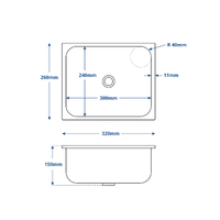 Stainless Steel Rectangle Sink 355x260x150mm