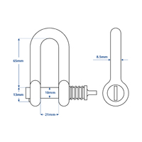 Long D Shackle HD with Captive Pin Stainless Steel 10mm